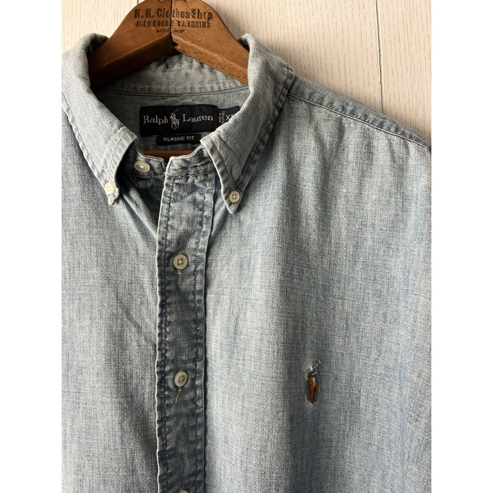Ralph Lauren Chambray Shirt Mens XL Classic Fit Blue Button Down Pony Cotton - Picture 4 of 8